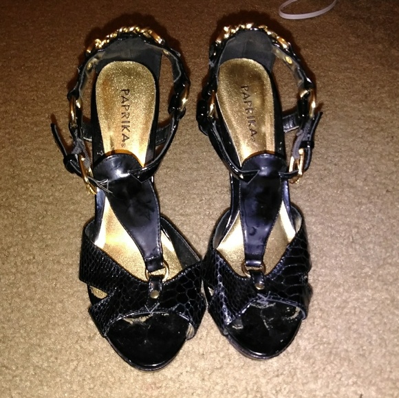 Black and Gold Snake Print Stilettos - Picture 1 of 3